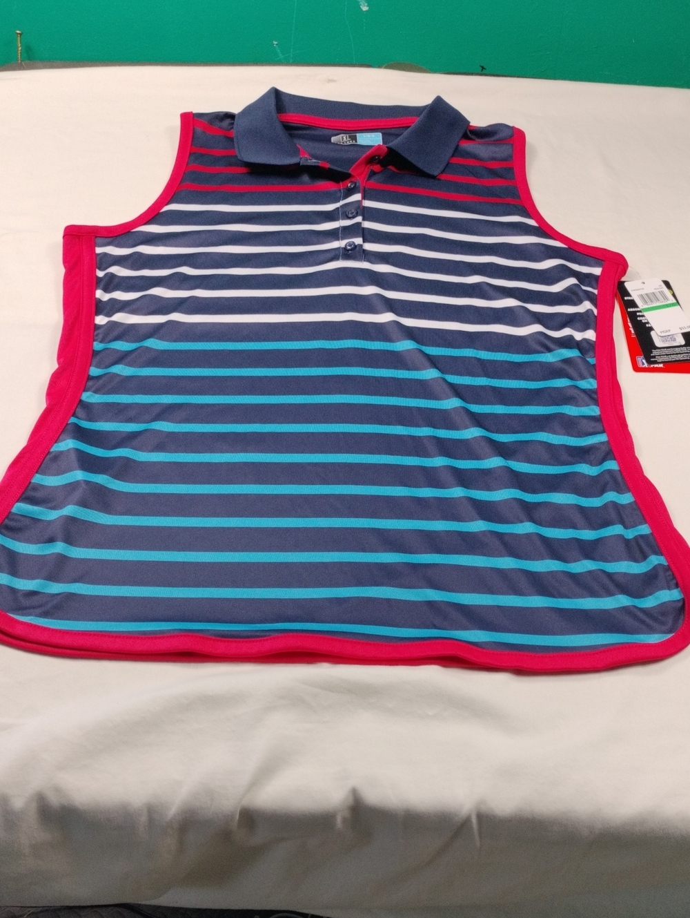 NWT PGA Tour Navy Polo with Pink Trim size Large #2